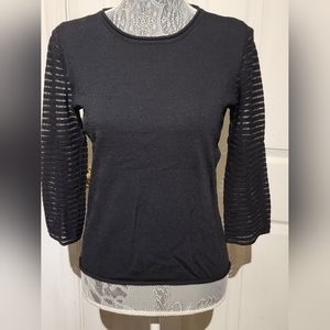 Anne Klein Women's Medium Black See Through Long Sleeve PullOver Top Shirt